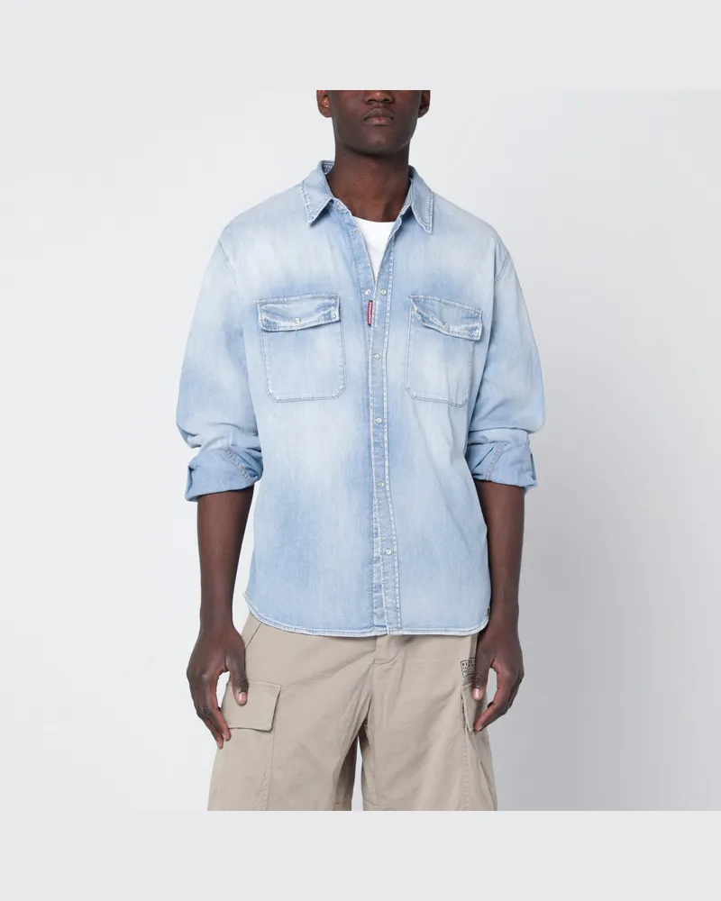 Dsquared2 Hellblaues ausgewaschenes Denimhemd Blue