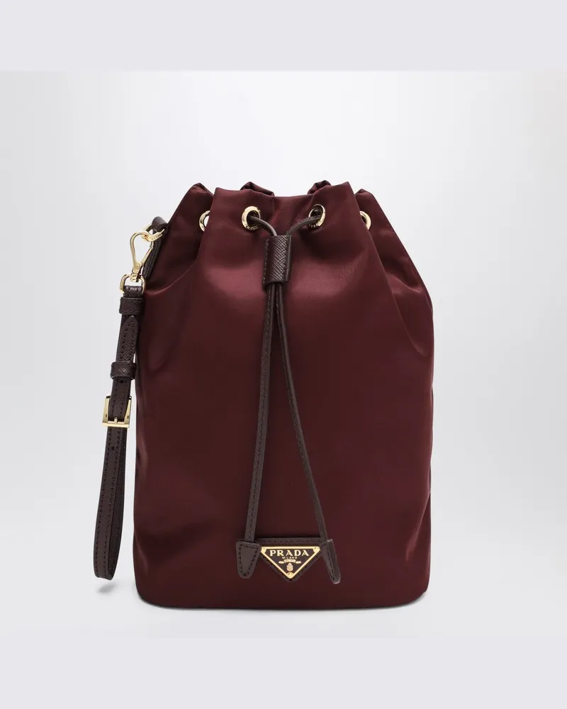 Prada Burgunderfarbener Bucket Bag aus Re-Nylon Burgunderrot