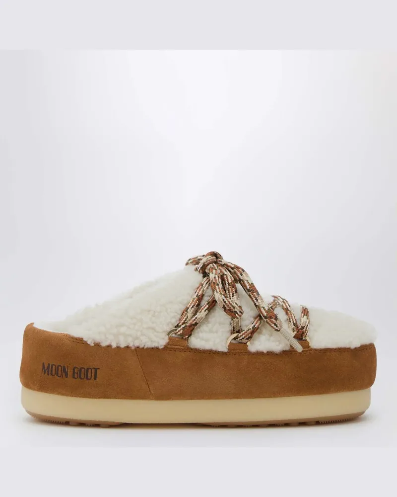 Moon Boot Mules aus Shearling mit Wildlederbesatz Braun