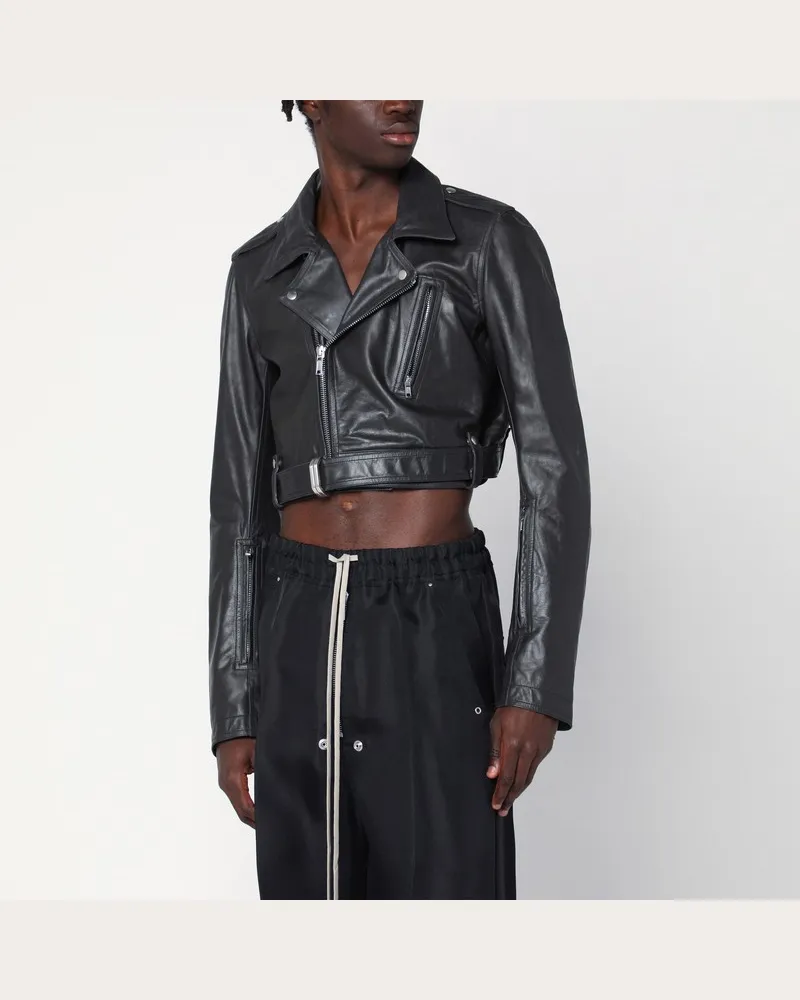 Rick Owens Gekürzte Biker-Lederjacke Schwarz