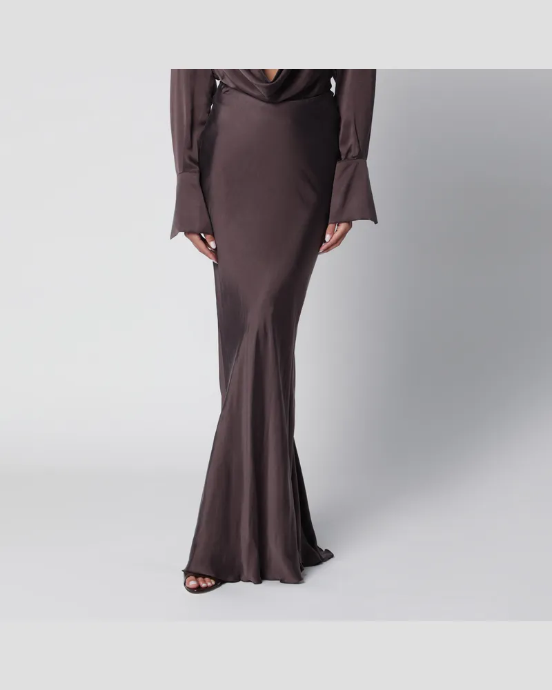 ANDAMANE Langer Rock in Rouge Noir aus Satin Burgundy