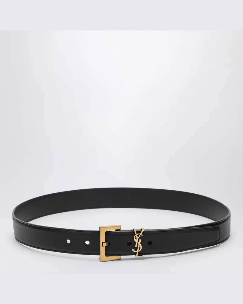 Saint Laurent Schwarze Monogramm-Gürtel 3 cm Schwarz