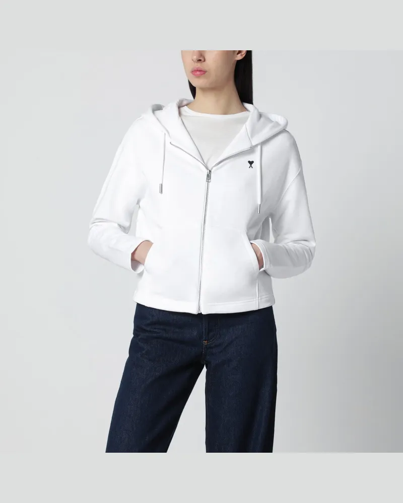 AMI Paris Weiße Ami De Coeur Kapuzenjacke mit Reißverschluss White