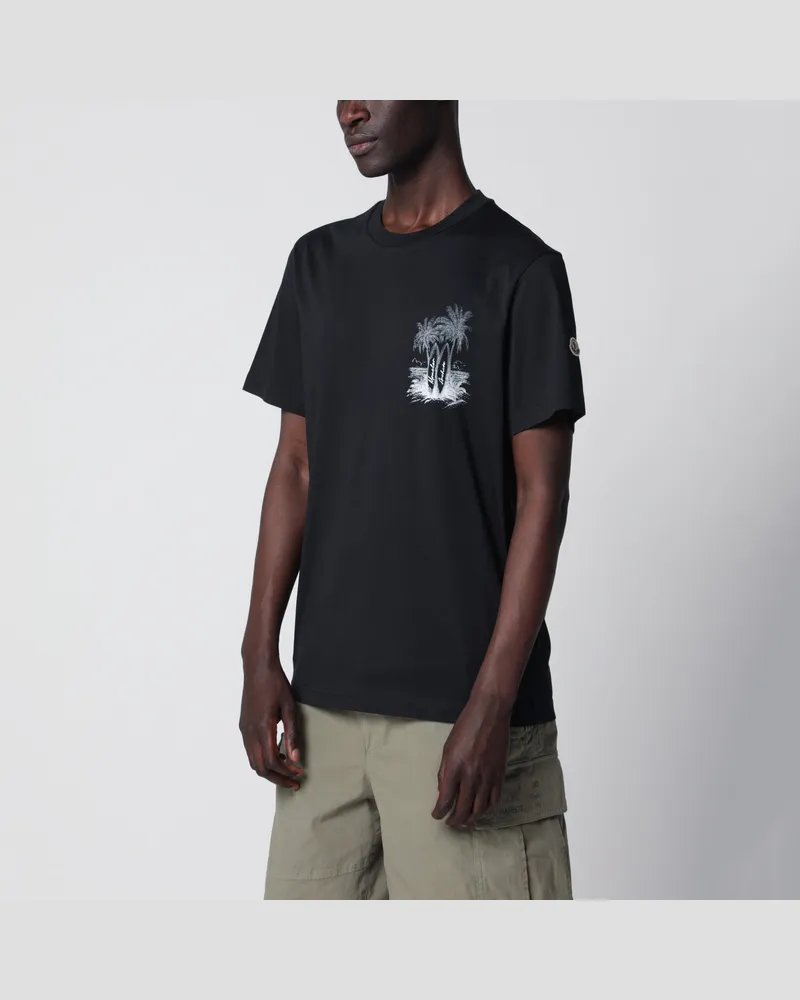 Moncler Marineblaues T-Shirt mit Logo-Print Blue