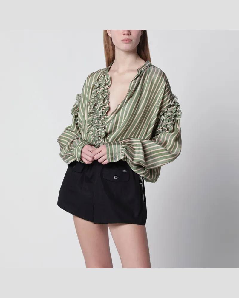 Dries van Noten Grün gestreiftes Wickelhemd aus Cupro Green