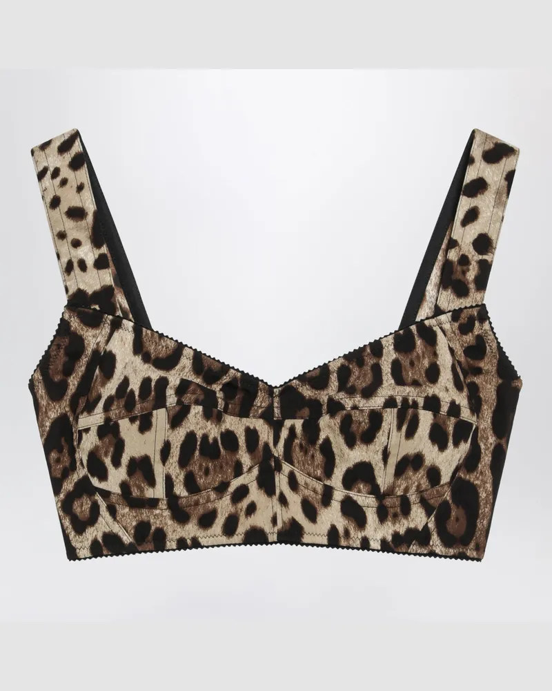 Dolce & Gabbana Kurzes Bustier-Top aus Charmeuse mit Leopardenprint Multicolor