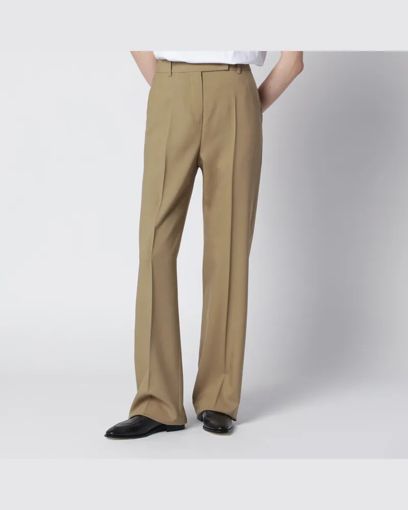 Max Mara Weite Hose aus Woll-Seiden-Popeline in Kamelton Beige