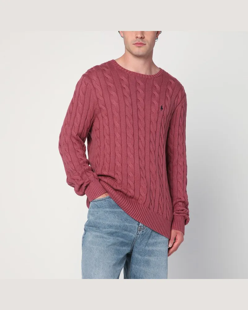 Ralph Lauren Pflaumensaftfarbener Zopfpullover aus Baumwolle Burgunderrot