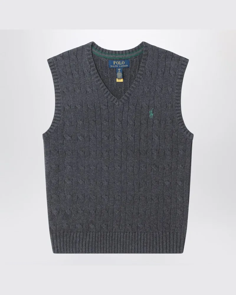 Ralph Lauren Graue Baumwollstrickweste mit Zopfmuster Schwarz