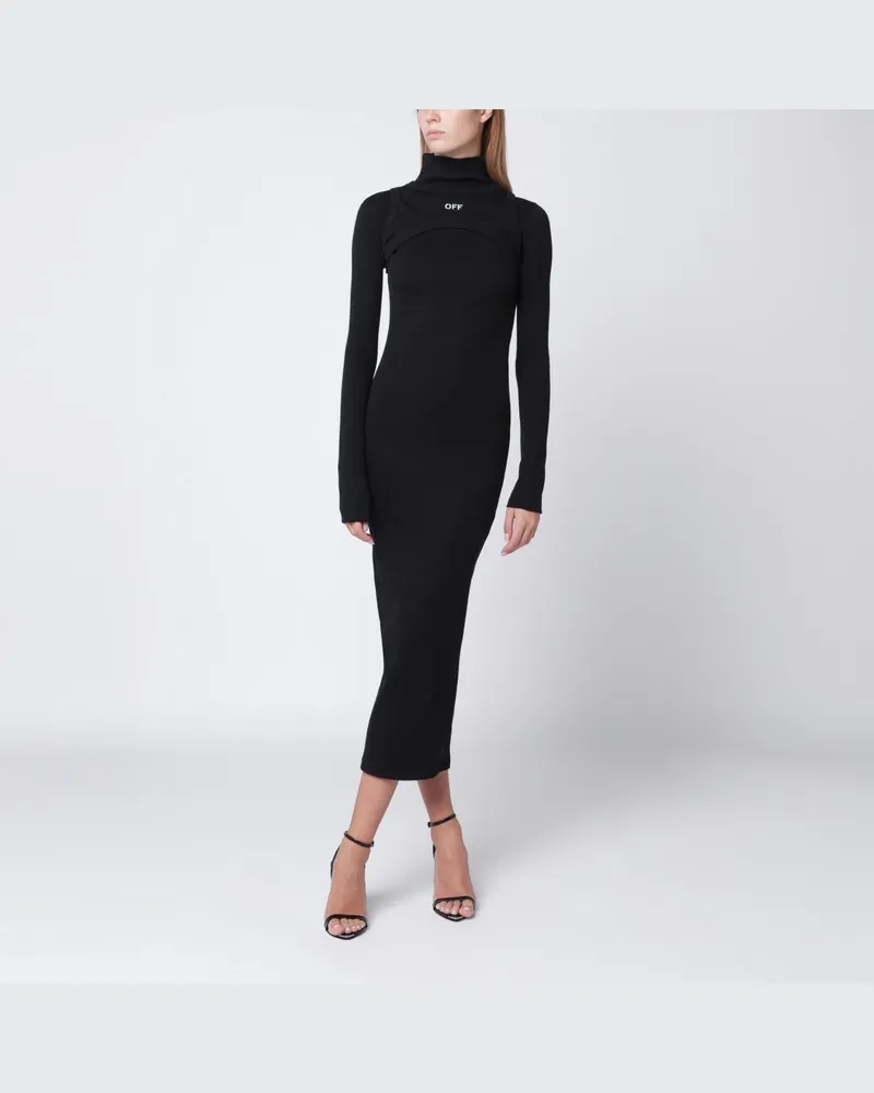 OFF-WHITE Schwarzes Midikleid aus Baumwolle mit Logo Schwarz