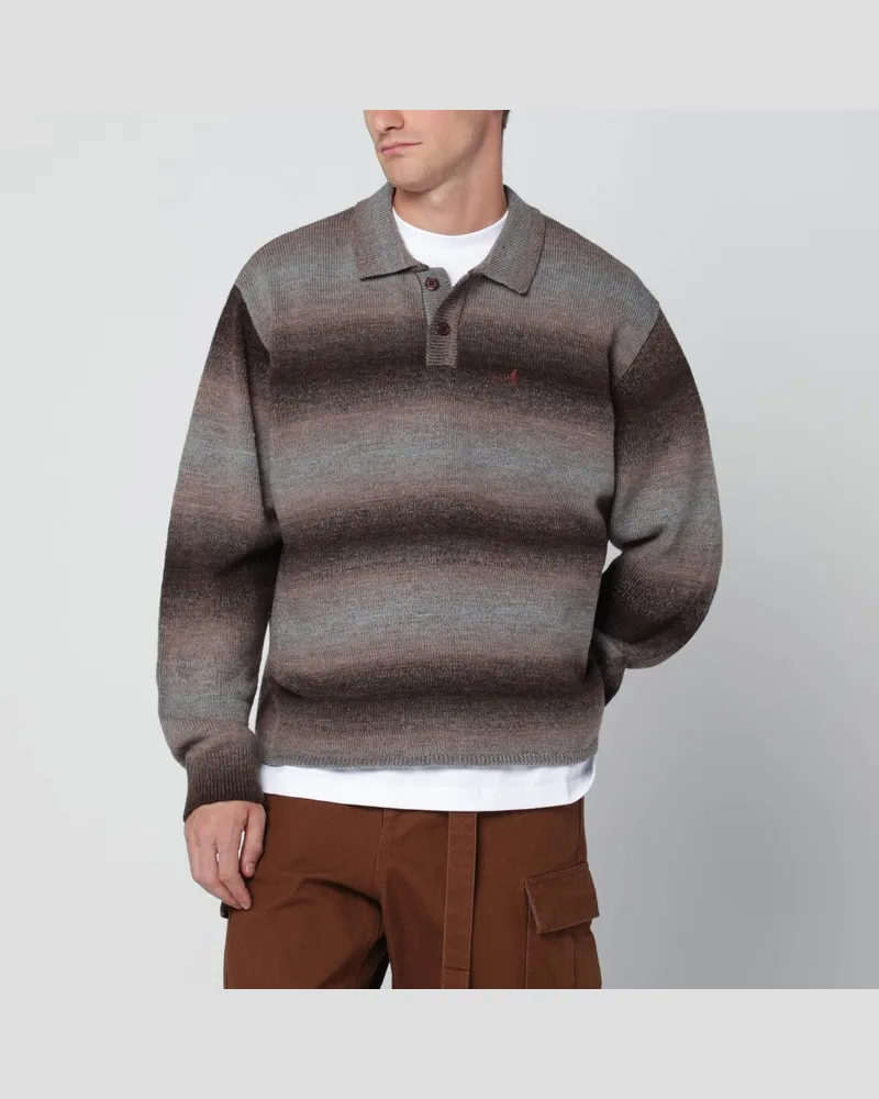 AWAKE NY Braun gestreifter Polopullover Braun