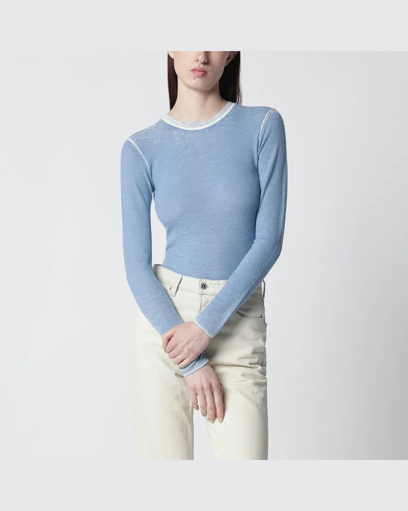 6397 Hellblauer gerippter Pullover mit Vintage-Effekt Light