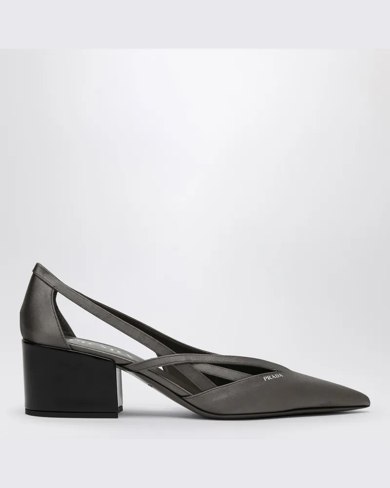 Prada Graue Satin-Pumps mit Ausschnitt Grau