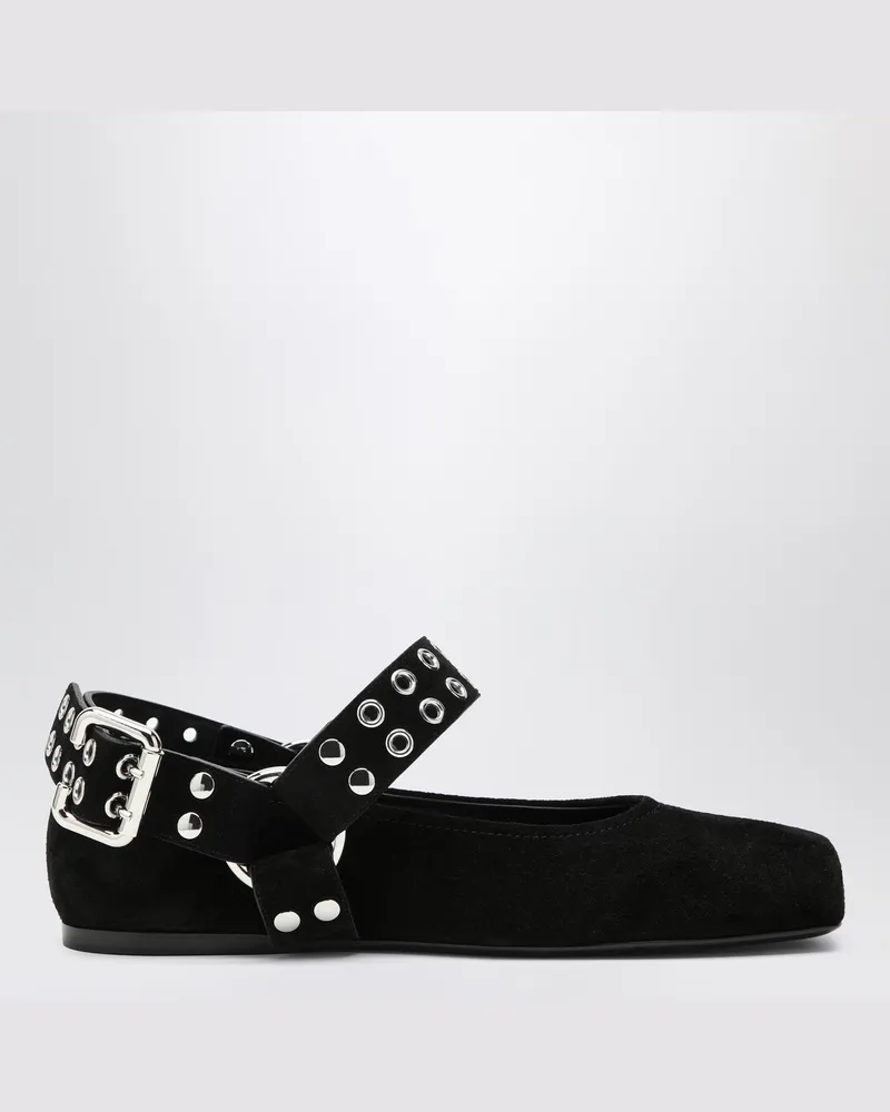 Alaïa Schwarze Wildleder flache Ballerina Biker Black