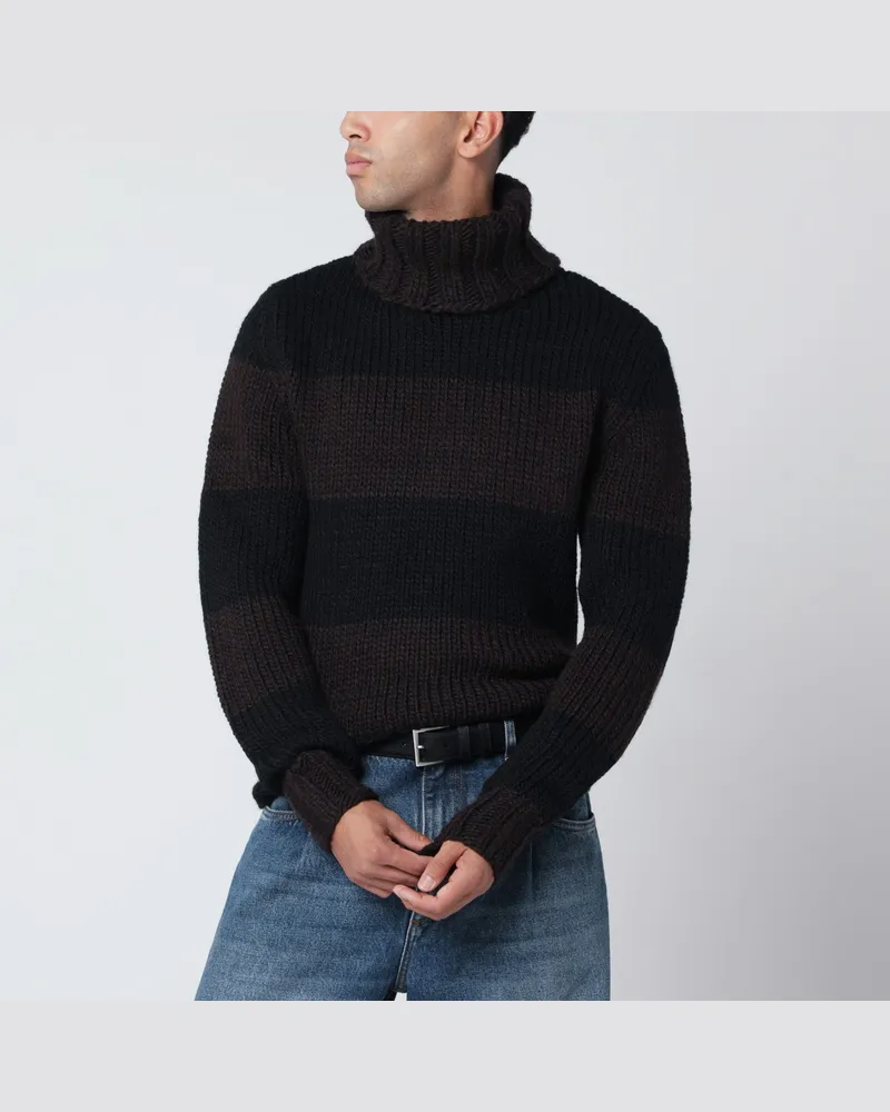 Dolce & Gabbana Gestreifter Rollkragenpullover aus Wollmischung Black