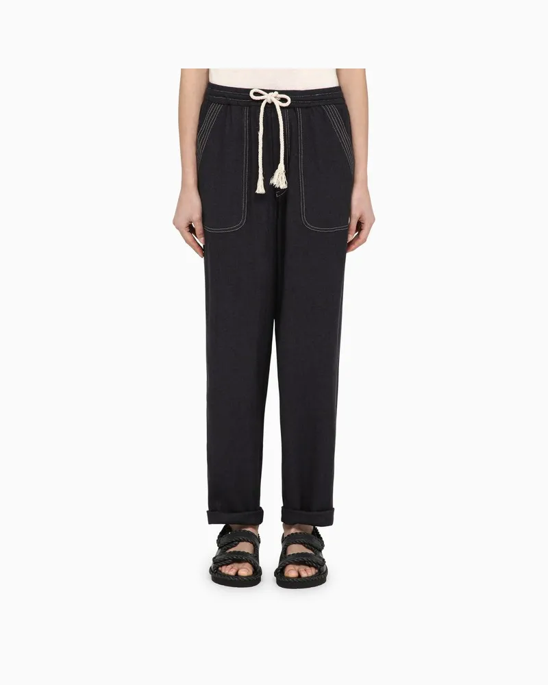 Isabel Marant Schwarze Hose aus Seide mit Kordelzug Mehrfarbig