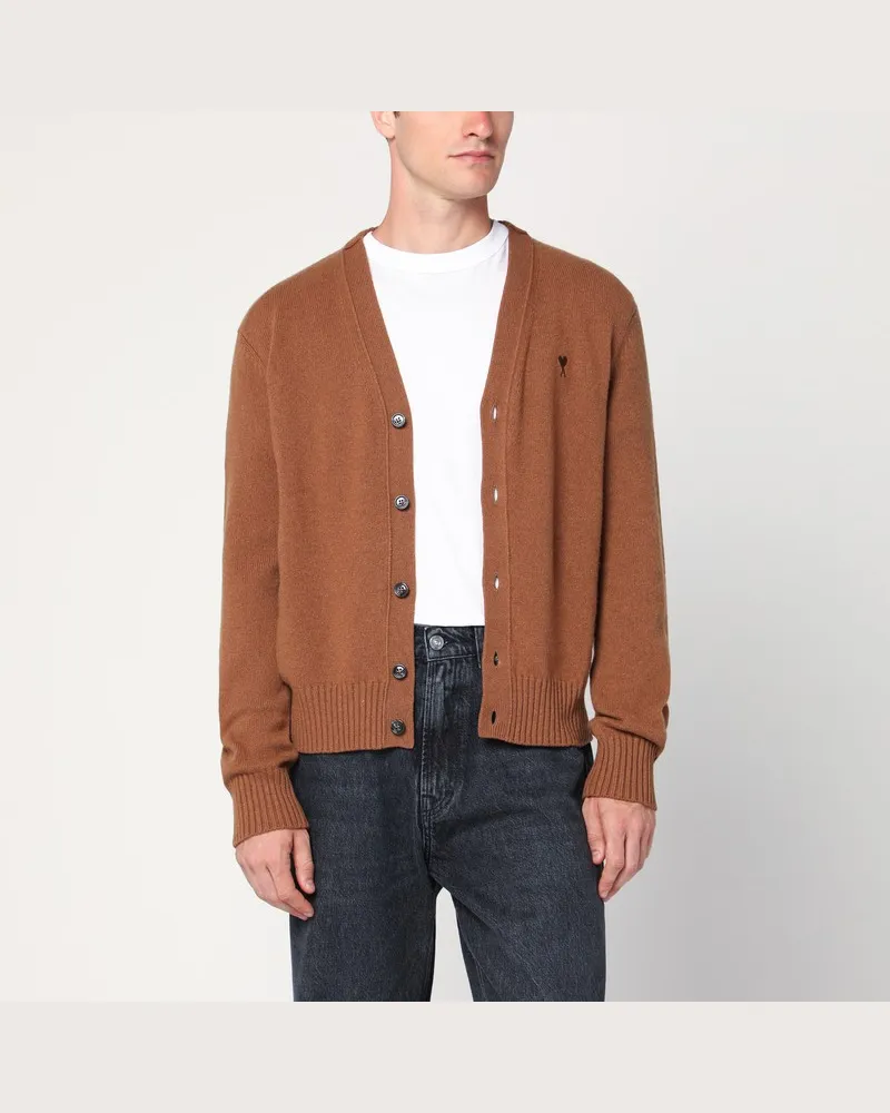 AMI Paris Ami De Coeur Cardigan in Haselnussfarbe Braun