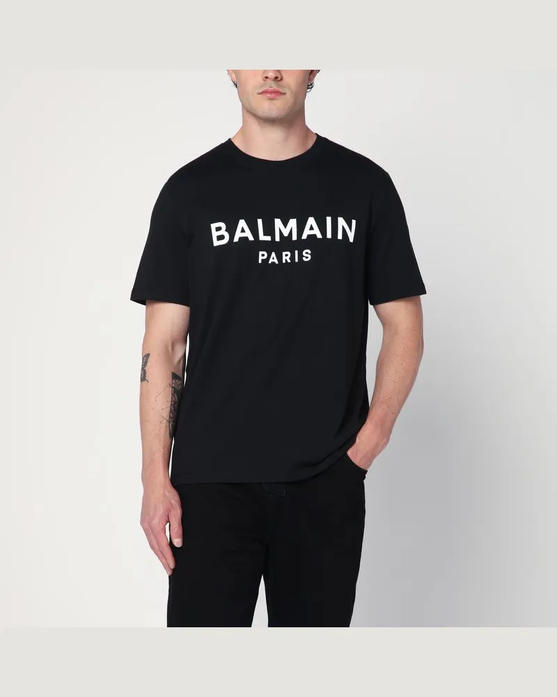 Balmain Schwarzes T-Shirt mit Rundhalsausschnitt aus Baumwolle und Logo Schwarz