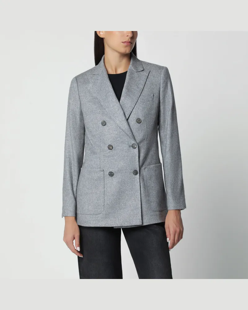 Max Mara Doppelreihiger Blazer aus Seide und Kaschmir in Grau Grey