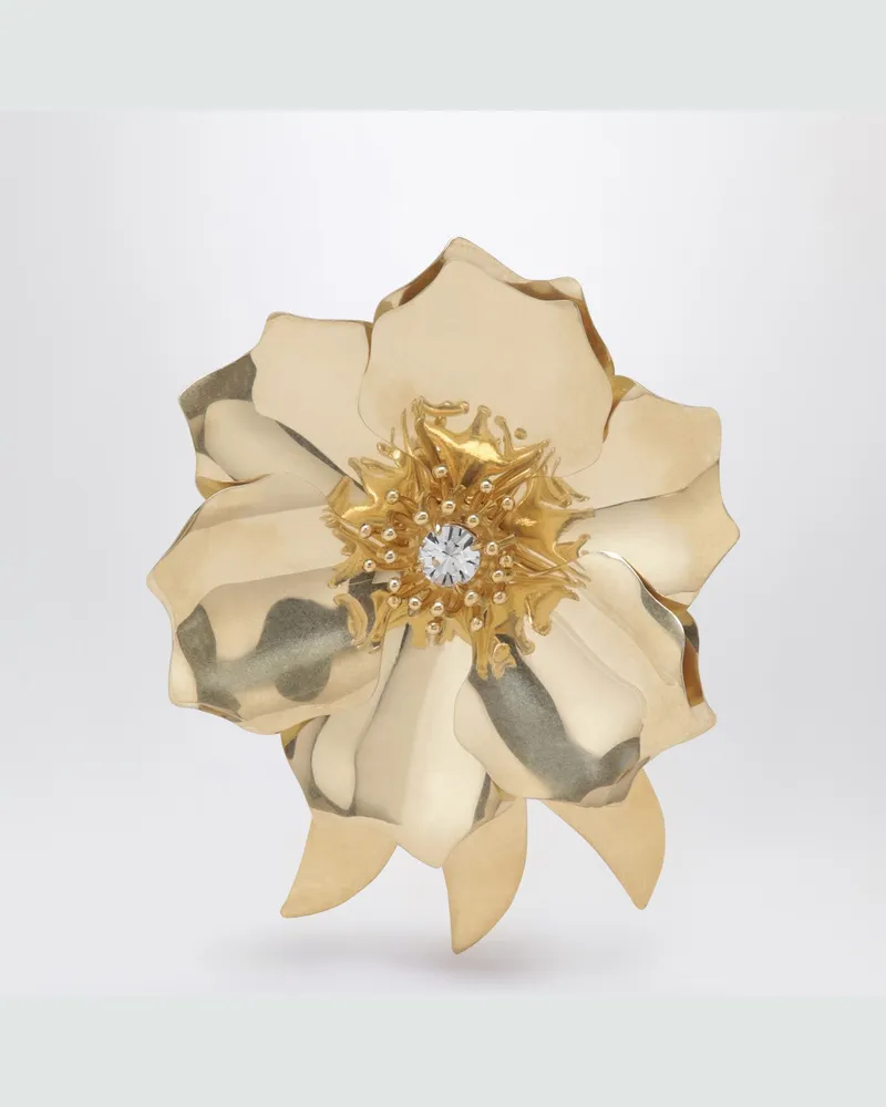 Miu Miu Goldfarbene Metallbrosche mit Kristall 