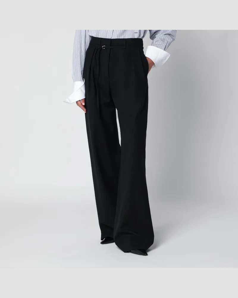 Dries van Noten Plissierte Hose in Schwarz aus Wolle Black