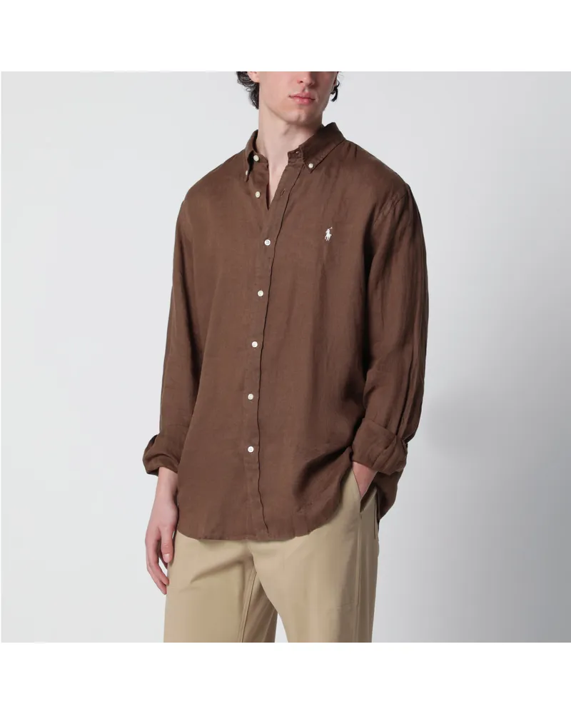 Ralph Lauren Custom-Fit Leinenhemd in Haselnussfarbe Brown