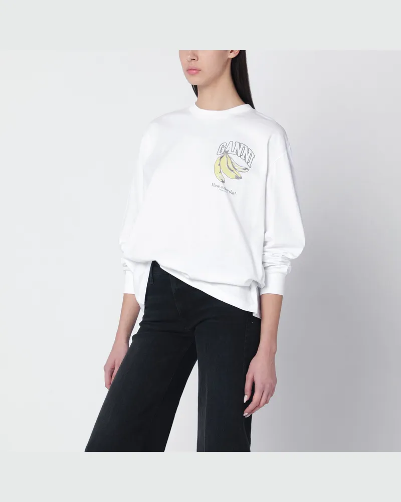 Ganni Weißer Strickpullover mit Logo-Print White