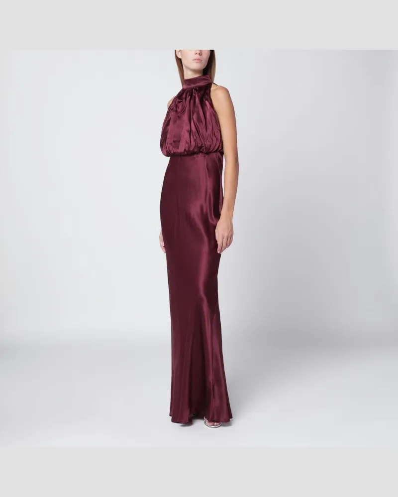 ROTATE Birger Christensen Bordeauxfarbenes langes Seidenkleid Burgunderrot