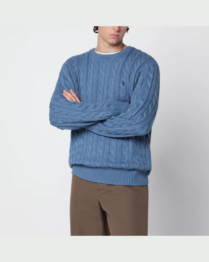 Ralph Lauren Blauer Zopfstrickpullover aus Baumwolle Blue