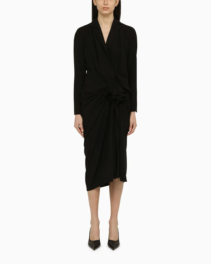 Dries van Noten Schwarzes Kleid aus Wollgemisch mit Drapierung Black