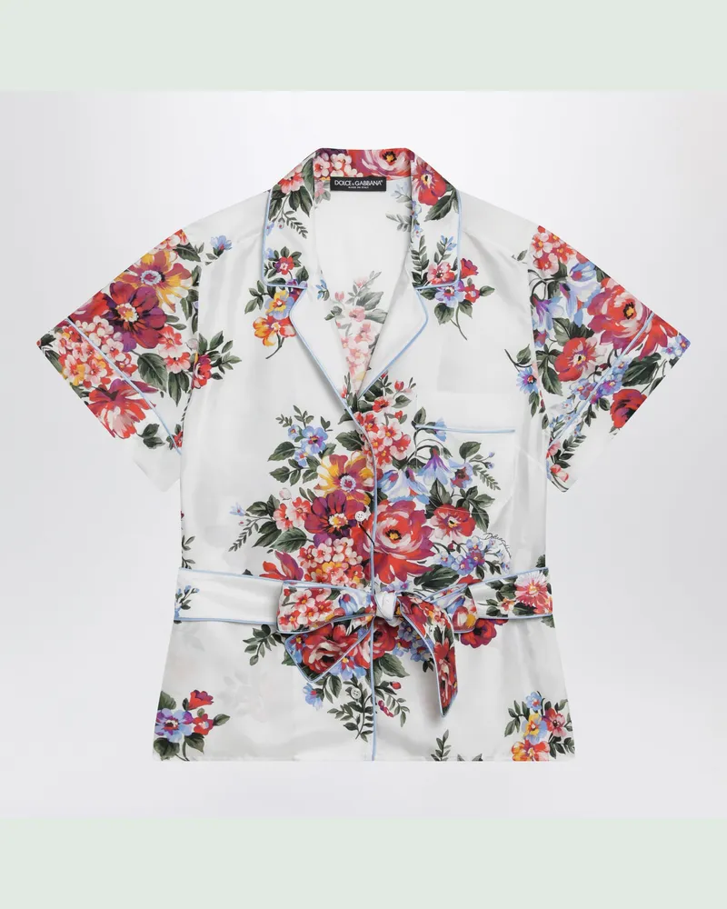 Dolce & Gabbana Vanity-Hemd aus Seidentwill mit Blumenprint in Weiß Multicolor