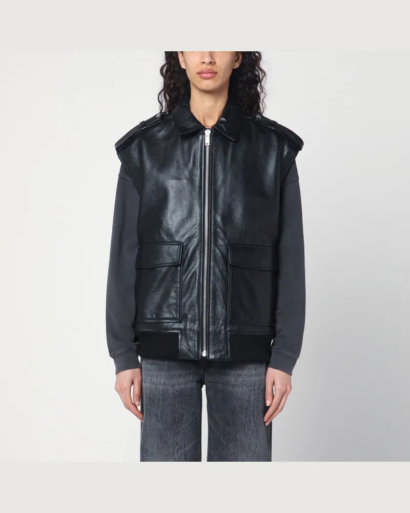 Anine Bing Schwarze Weste Sonnie aus Leder Black