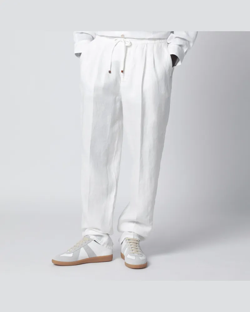Brunello Cucinelli Weiße Leinenhose mit Kordelzug White