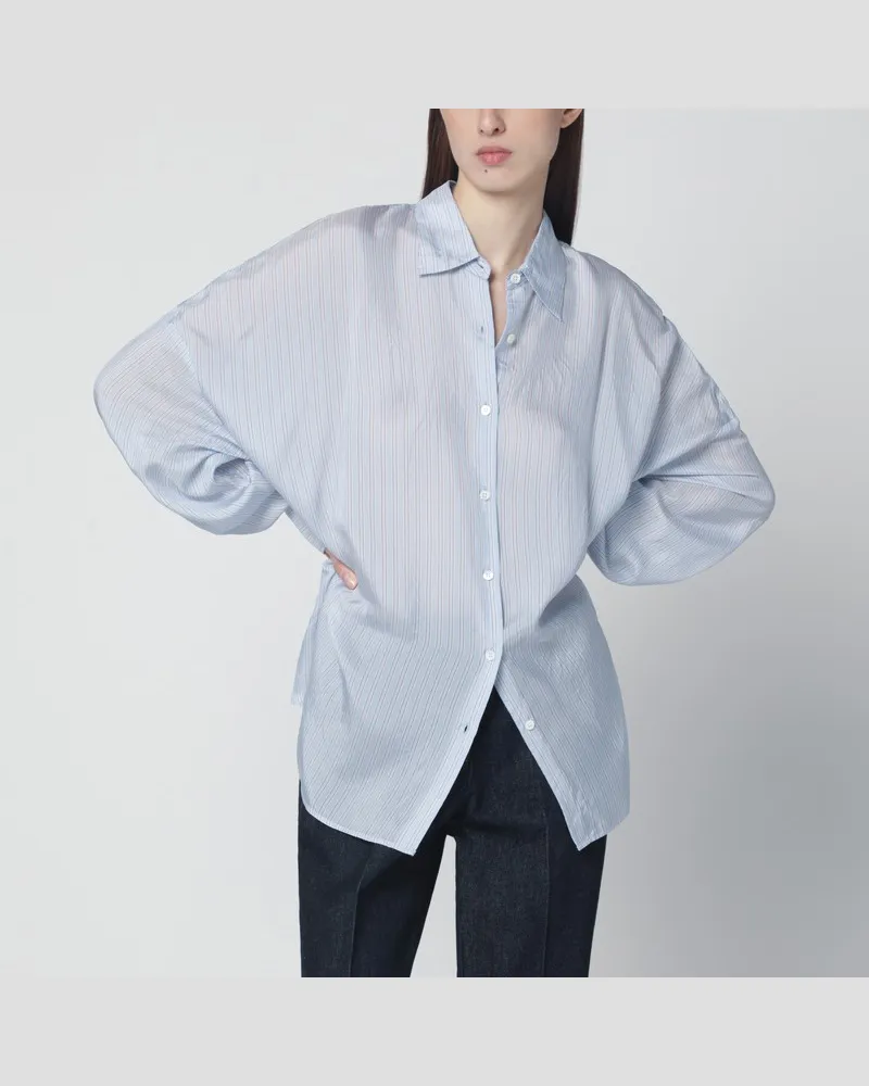 Dries van Noten Hellblau gestreiftes Oversize-Hemd aus Cupro Hellblau