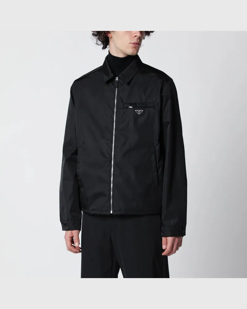 Prada Schwarze Re-Nylon Jacke mit Reißverschluss 
