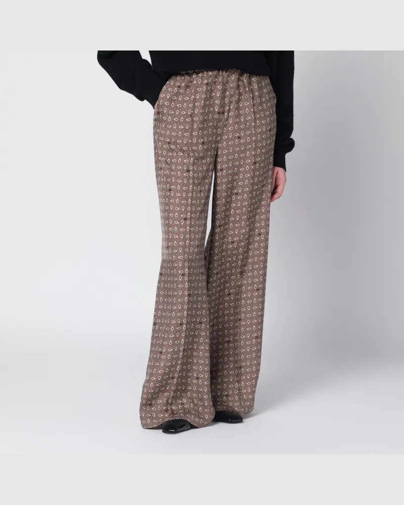 Max Mara Schlammfarbene bedruckte Seidenhose Brown