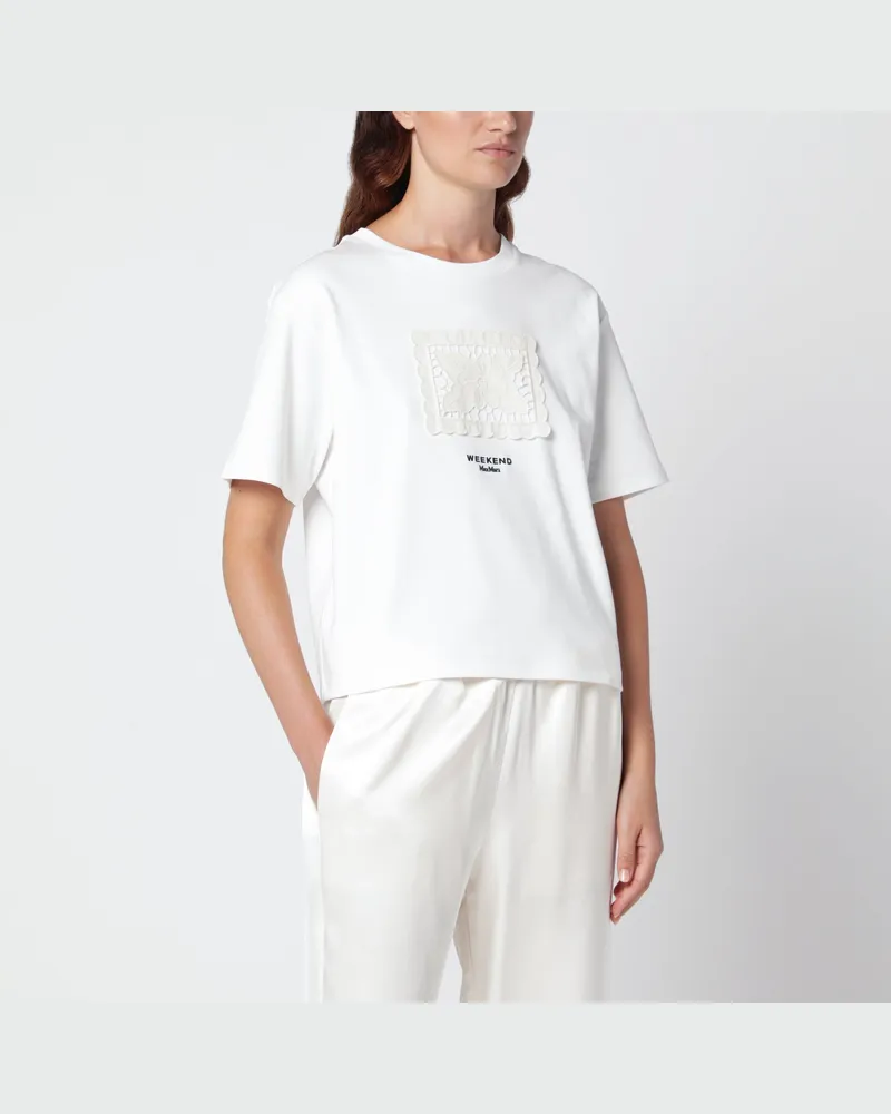 Max Mara Weißes T-Shirt aus Baumwolle mit Spitzenstickerei White