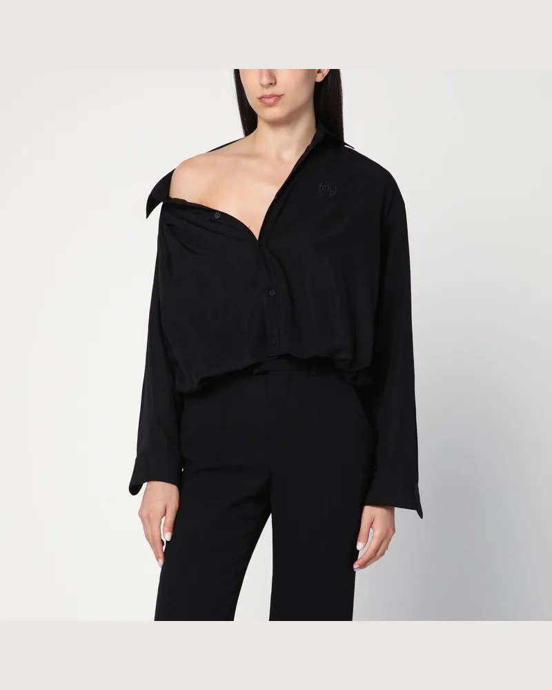 Balenciaga One-Shoulder-Bluse in Schwarz aus Popeline Schwarz