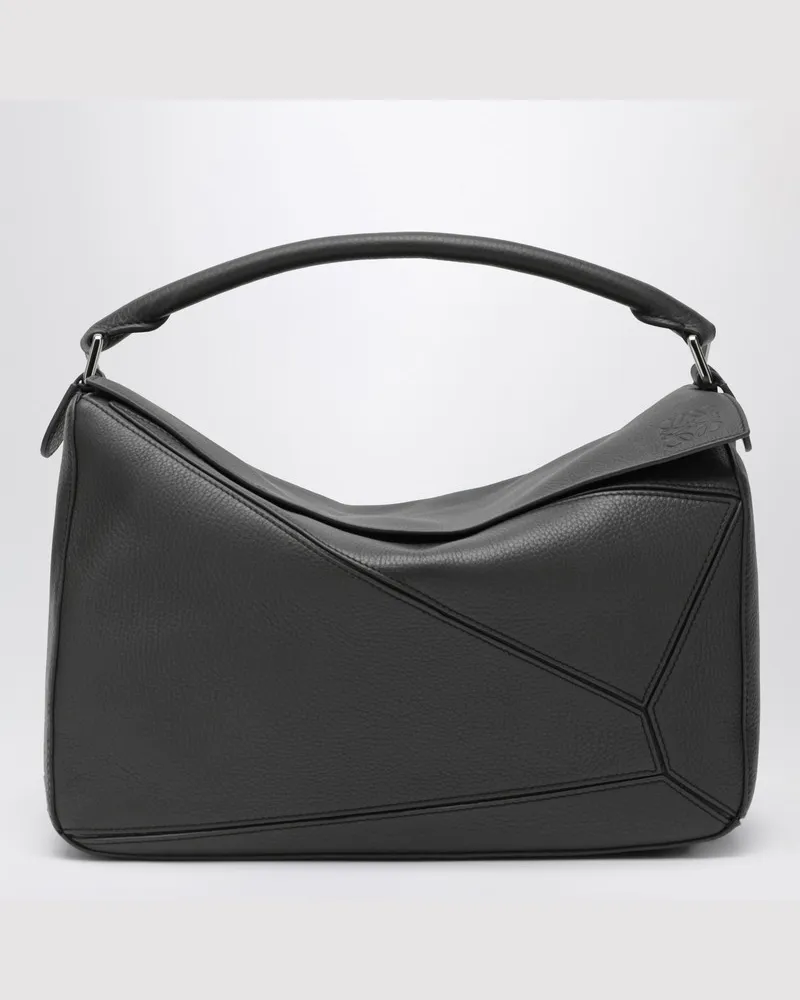 Loewe Große Puzzle Tasche aus dunkelgrauem genarbtem Leder Grau