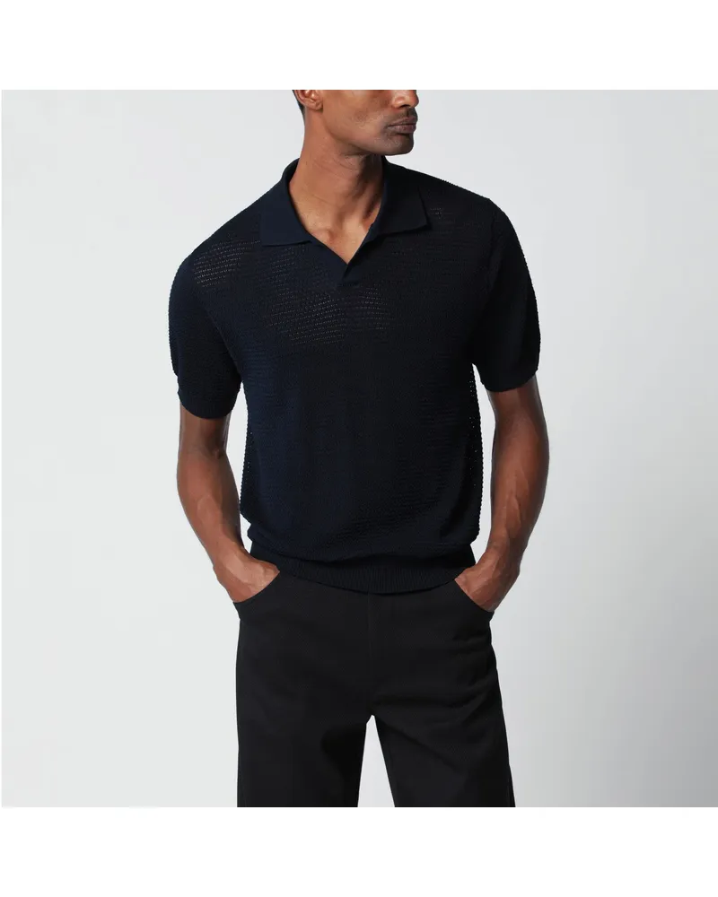 Tagliatore Blaues perforiertes Baumwoll-Polo Blue