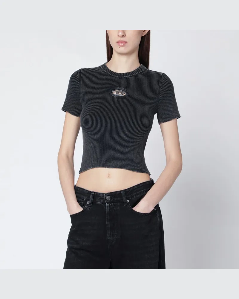 Diesel Kurzes gewaschenes schwarzes T-Shirt mit metallischem Oval D Schwarz