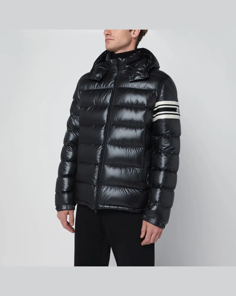 Moncler Daunenjacke mit Reißverschluss in schwarzem Nylon laqué Schwarz