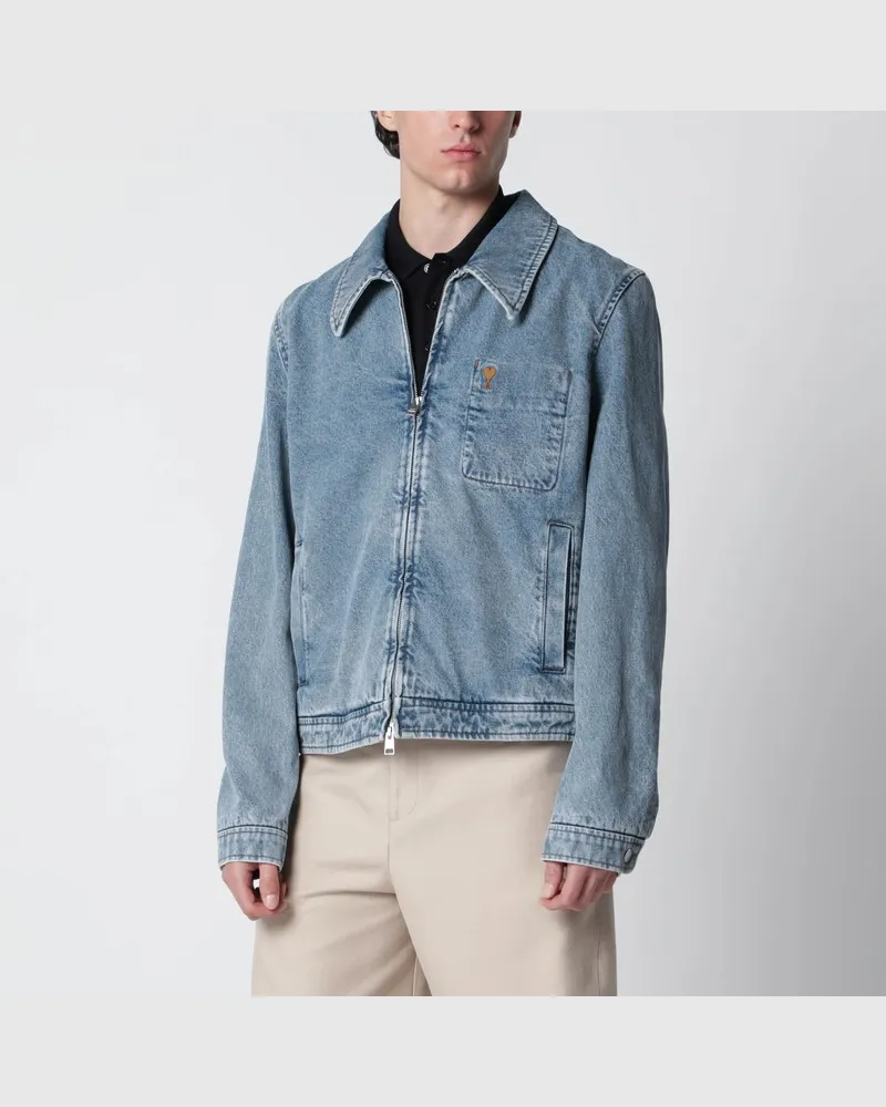 AMI Paris Ami De Coeur Jeansjacke mit Reißverschluss Blau