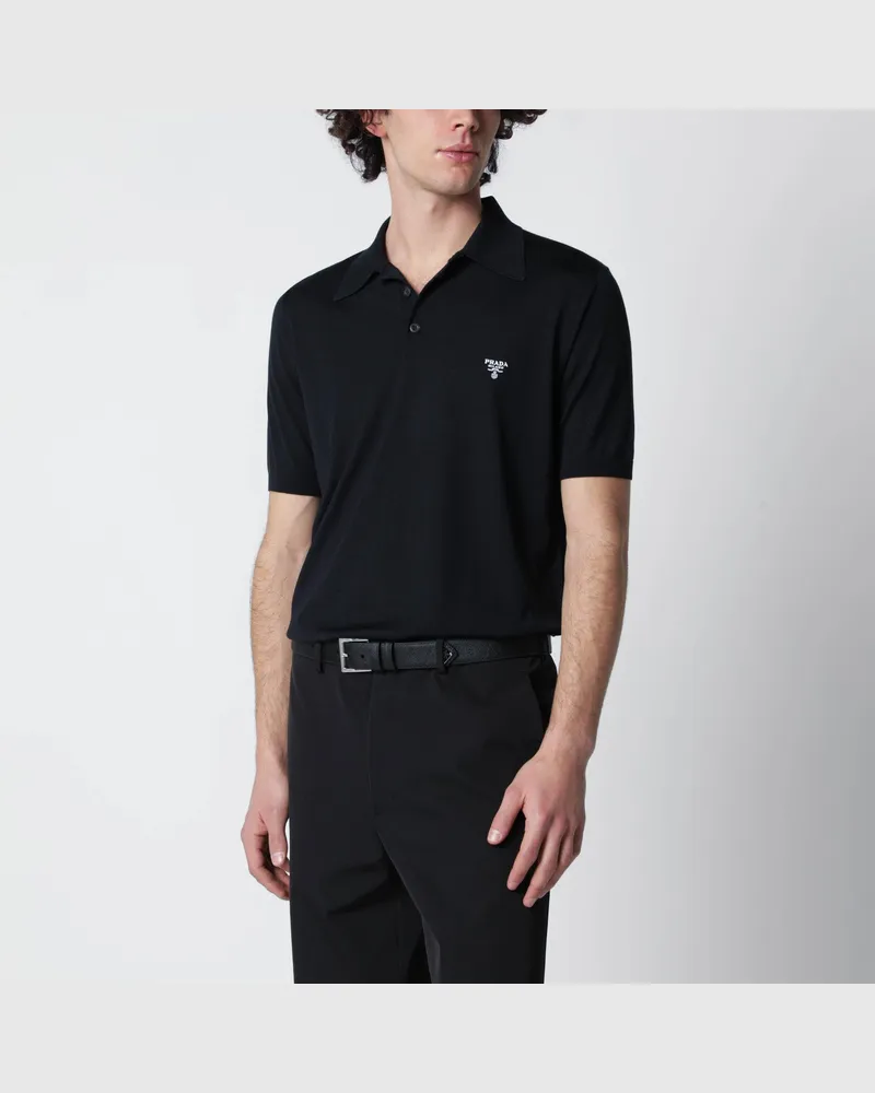 Prada Blaues Poloshirt aus gekämmter Wolle Blue