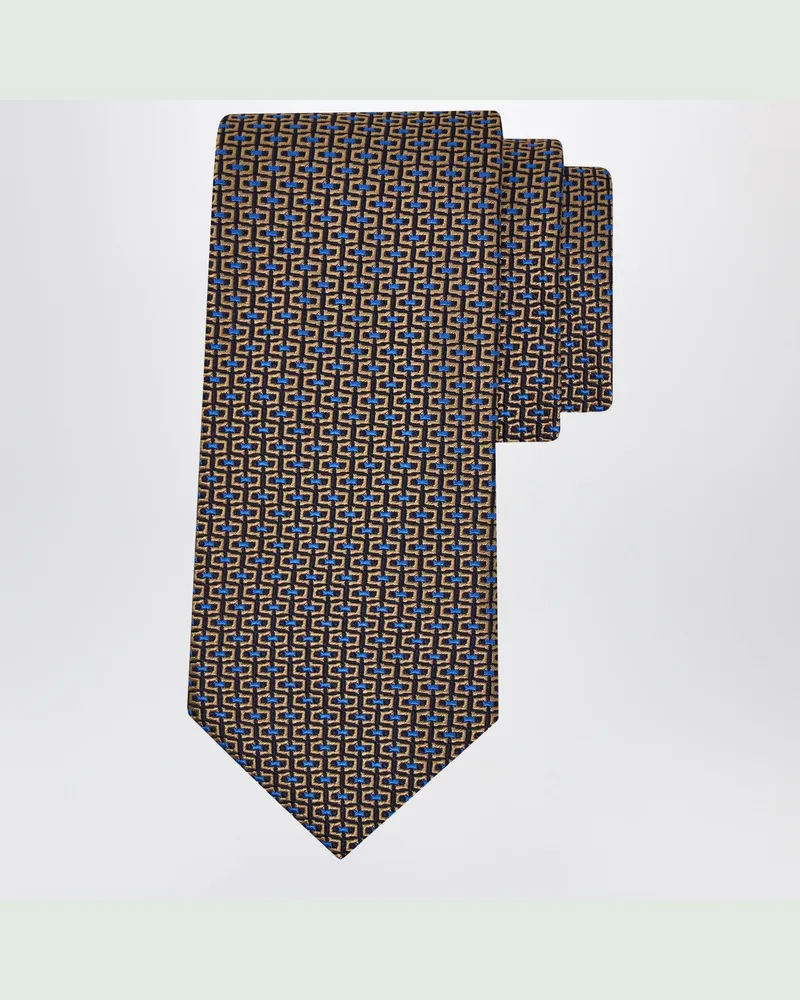Ferragamo Gancini-Jacquard-Krawatte in Gold/Blau Multicolor