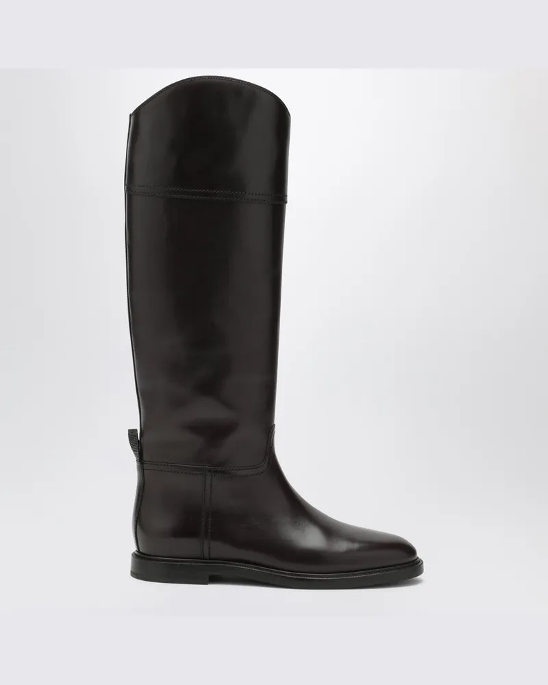 Brunello Cucinelli Braune Lederstiefel mit Shiny Detail Braun