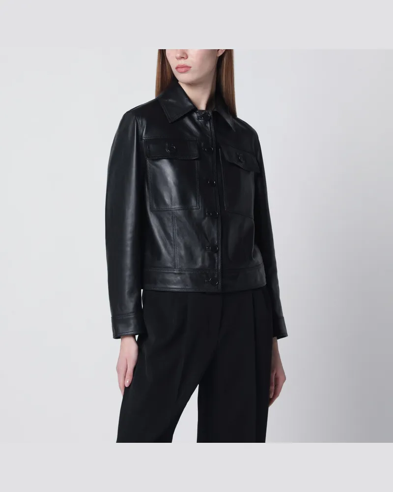 Salvatore Santoro Schwarze kurze Lederjacke Black
