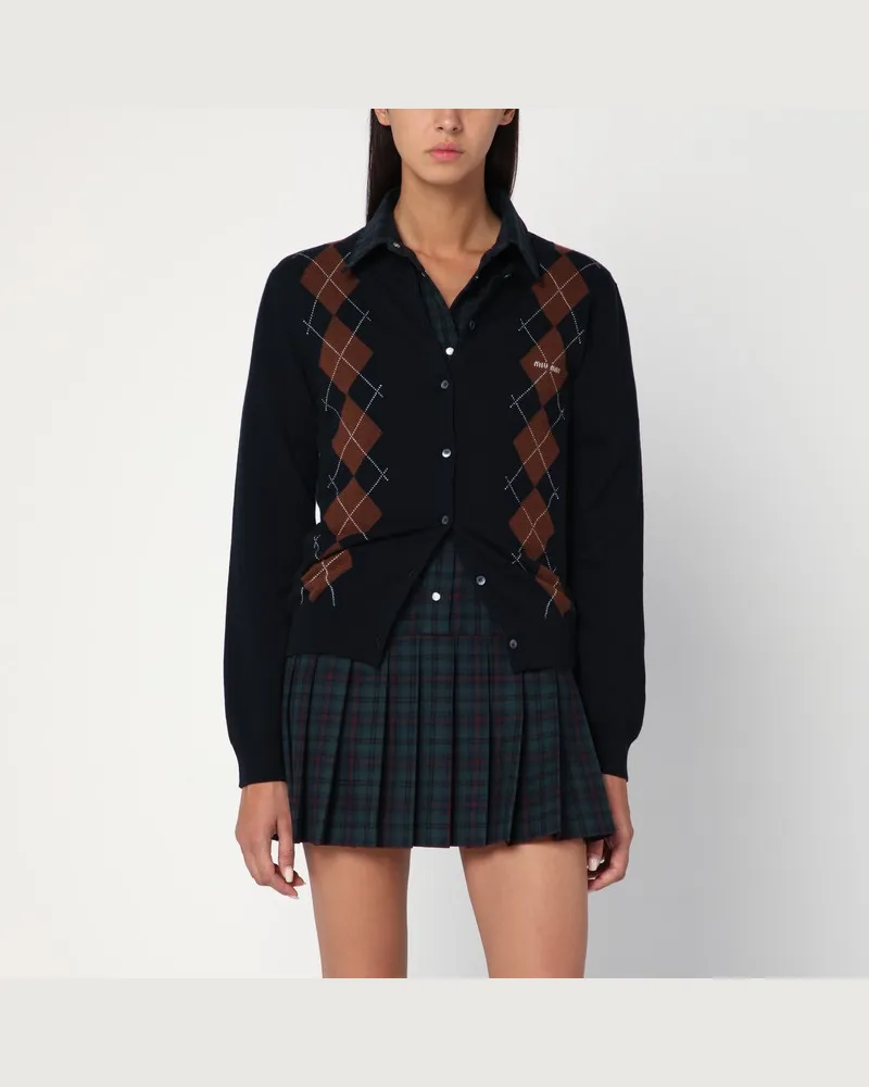 Miu Miu Kaschmirblauer Cardigan mit Diamanten Mehrfarbig