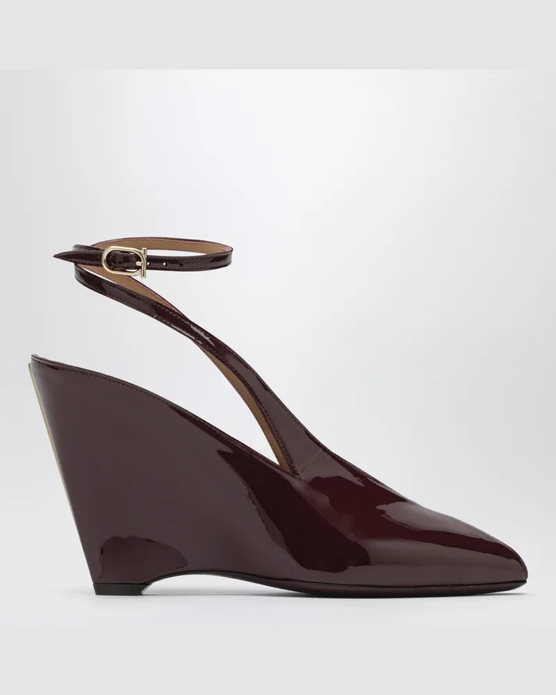 Ferragamo Peep-Toe Keilsandalen in Bordeaux Metal