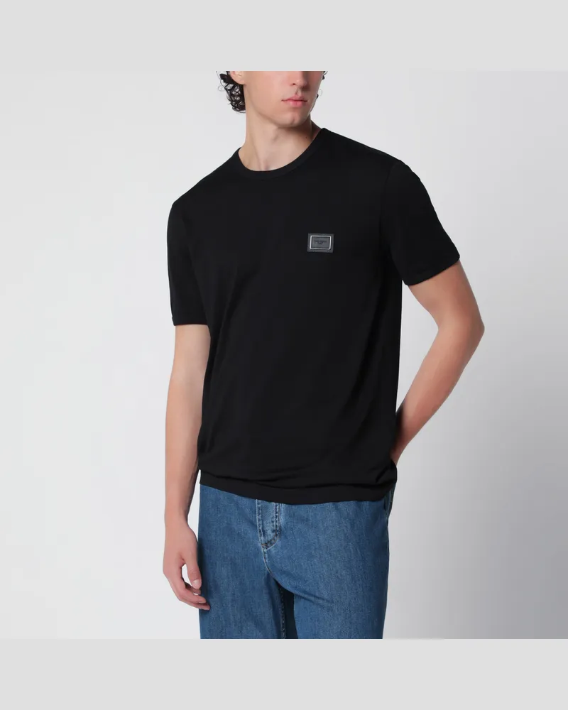 Dolce & Gabbana T-Shirt aus Baumwolle mit Logo-Plakette in Schwarz Black